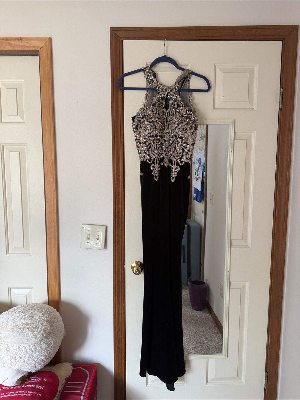 Elegant Black Evening Gown with Silver Beaded Bodice
